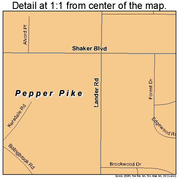 Pepper Pike, Ohio road map detail