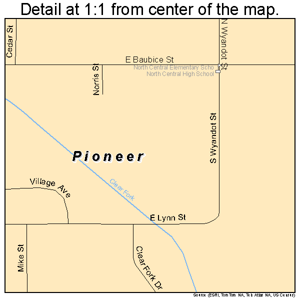 Pioneer, Ohio road map detail