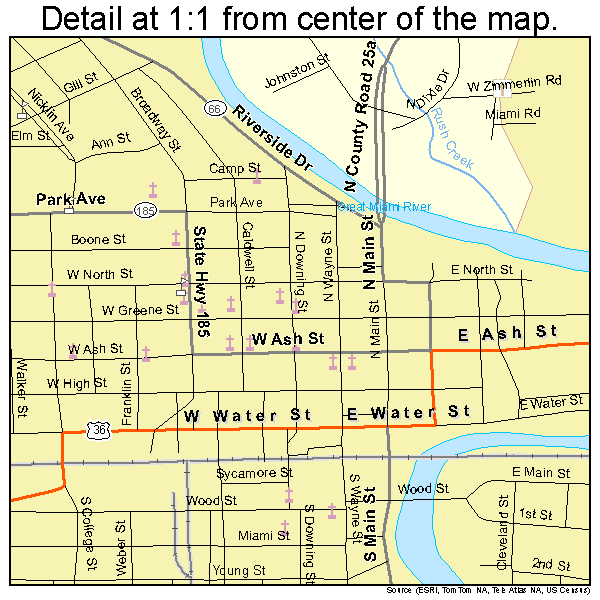Piqua, Ohio road map detail