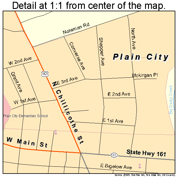Plain City, Ohio road map detail