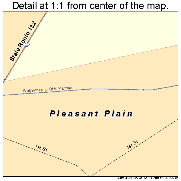 Pleasant Plain, Ohio road map detail