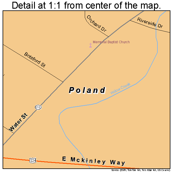 Poland, Ohio road map detail