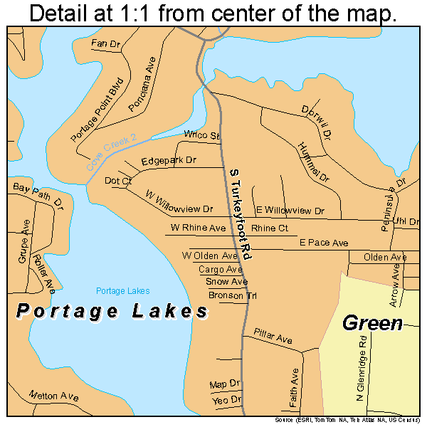 Portage Lakes, Ohio road map detail