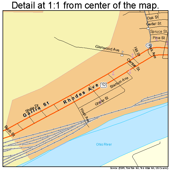 Portsmouth, Ohio road map detail