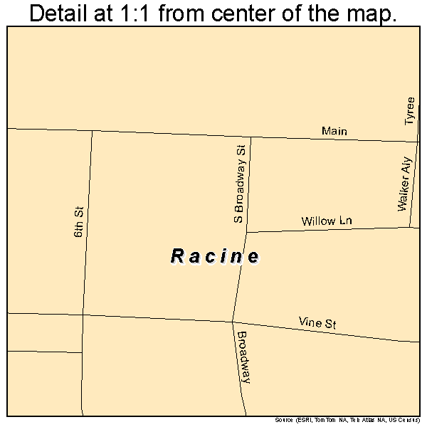 Racine, Ohio road map detail