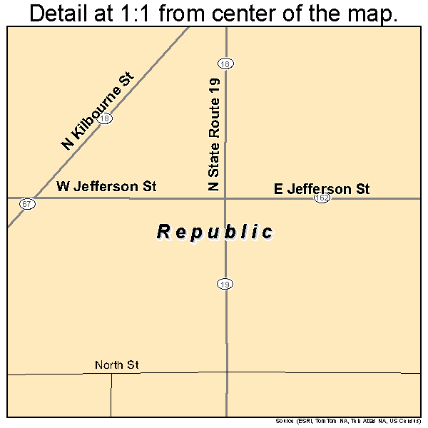 Republic, Ohio road map detail