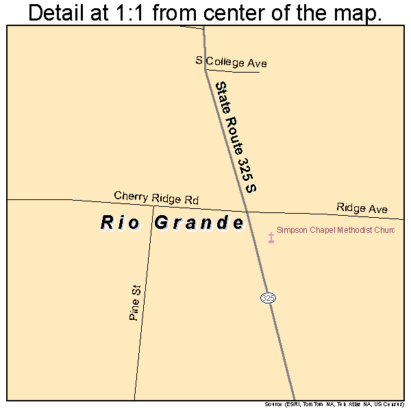 Rio Grande, Ohio road map detail