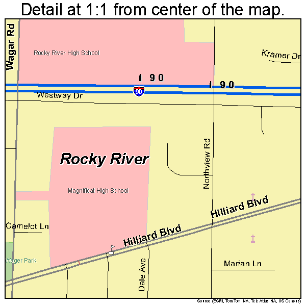 Rocky River, Ohio road map detail