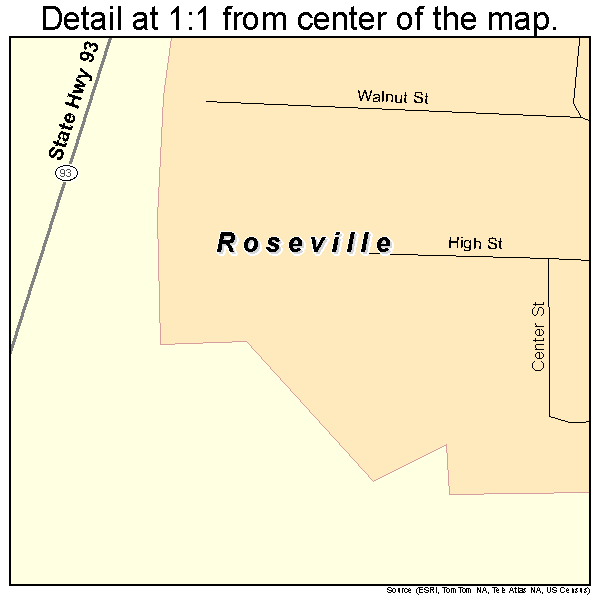 Roseville, Ohio road map detail