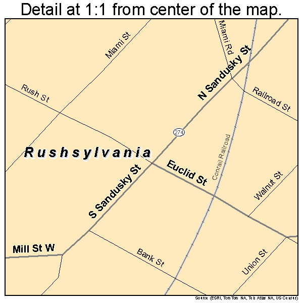 Rushsylvania, Ohio road map detail