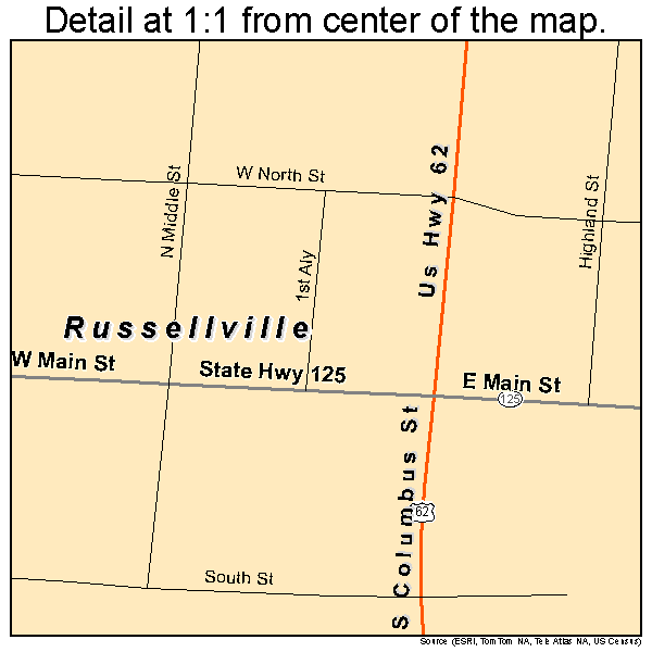 Russellville, Ohio road map detail