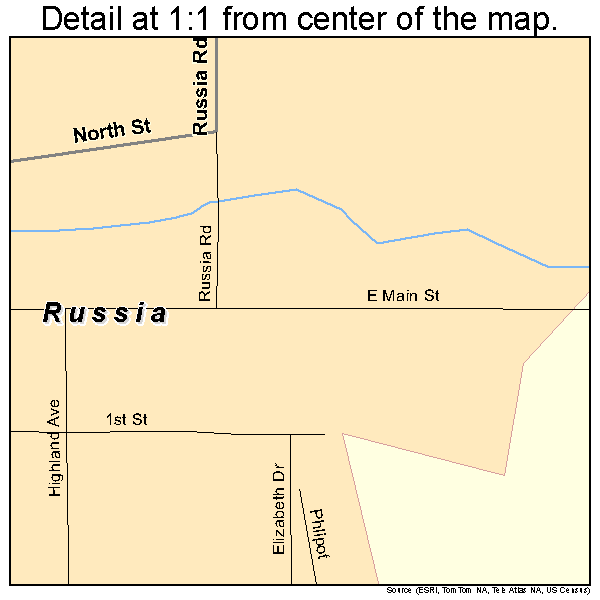 Russia, Ohio road map detail