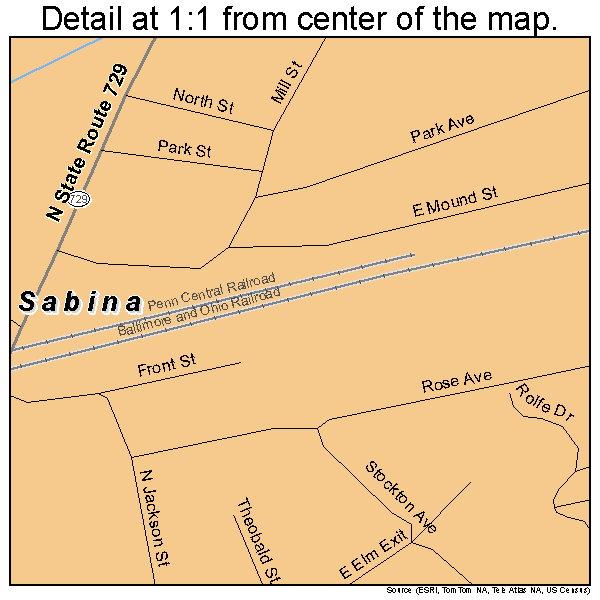 Sabina, Ohio road map detail