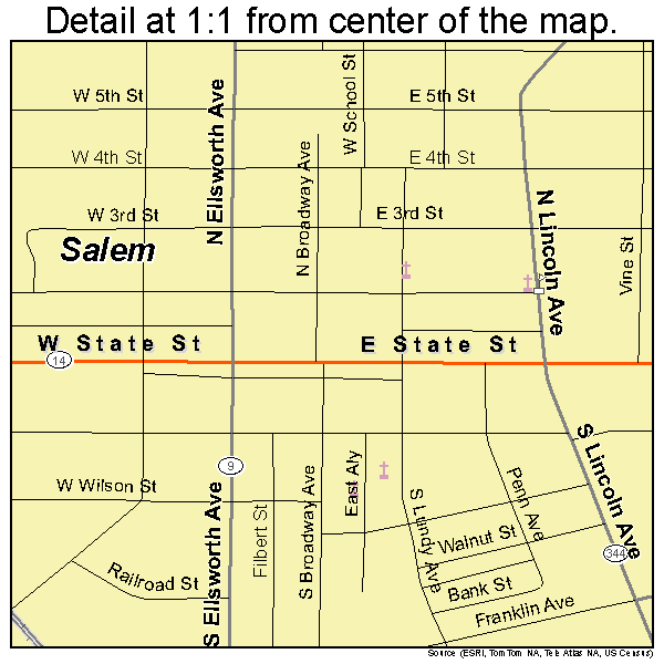 Salem, Ohio road map detail