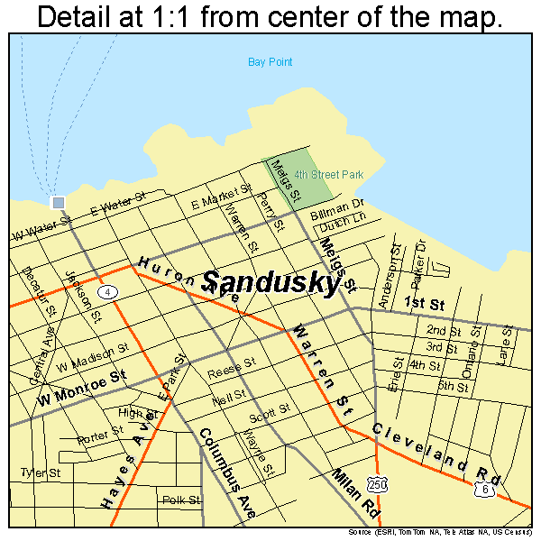 Sandusky, Ohio road map detail