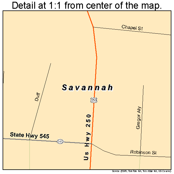 Savannah, Ohio road map detail