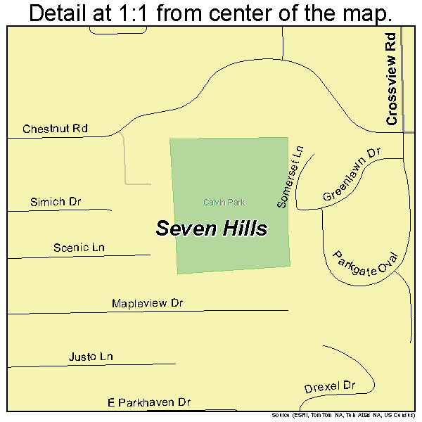 Seven Hills, Ohio road map detail
