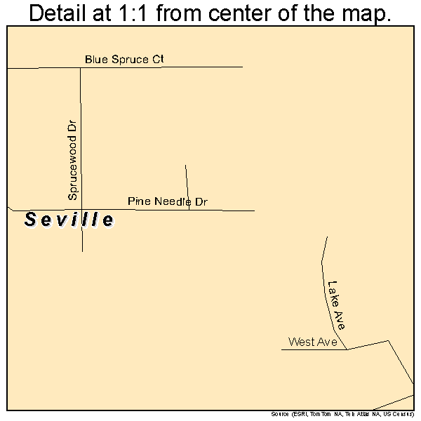 Seville, Ohio road map detail