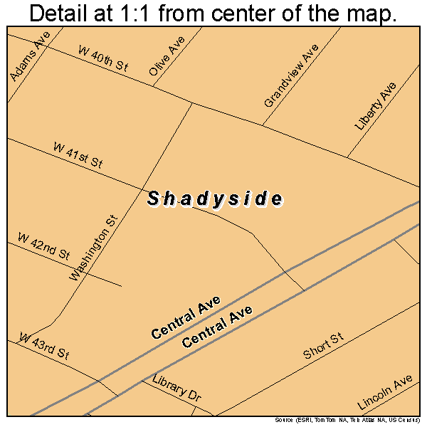 Shadyside, Ohio road map detail