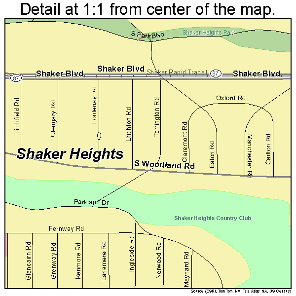 Shaker Heights, Ohio road map detail