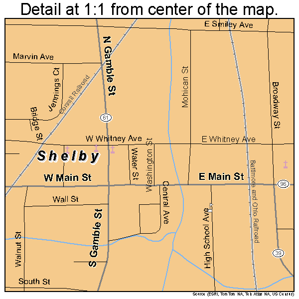 Shelby, Ohio road map detail