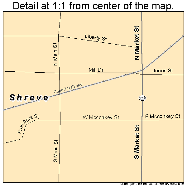 Shreve, Ohio road map detail