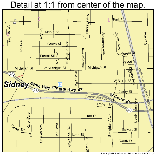 Sidney, Ohio road map detail