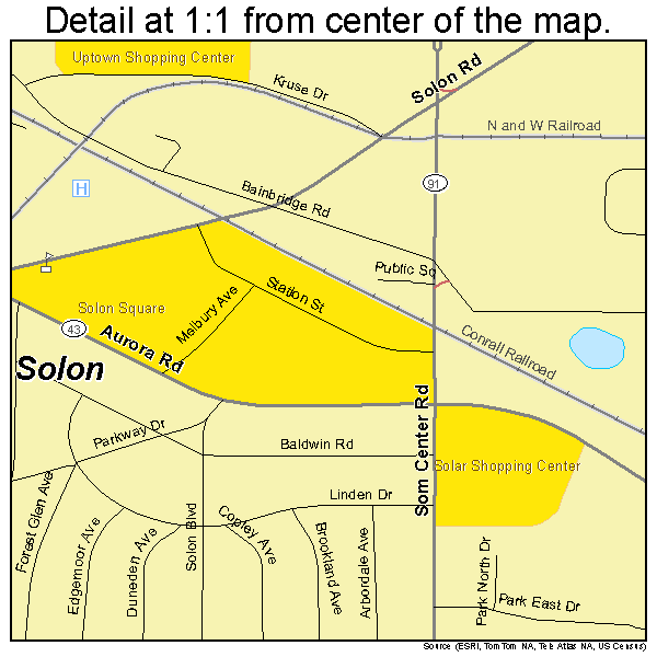 Solon, Ohio road map detail