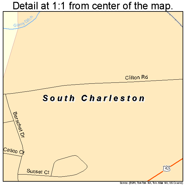 South Charleston, Ohio road map detail