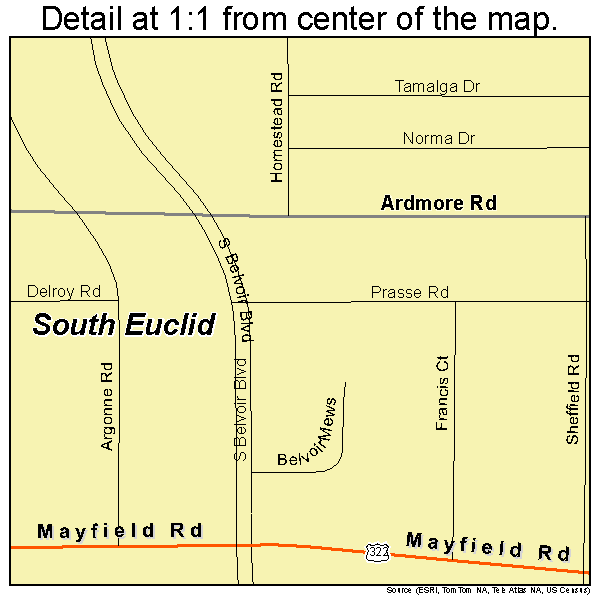 South Euclid, Ohio road map detail