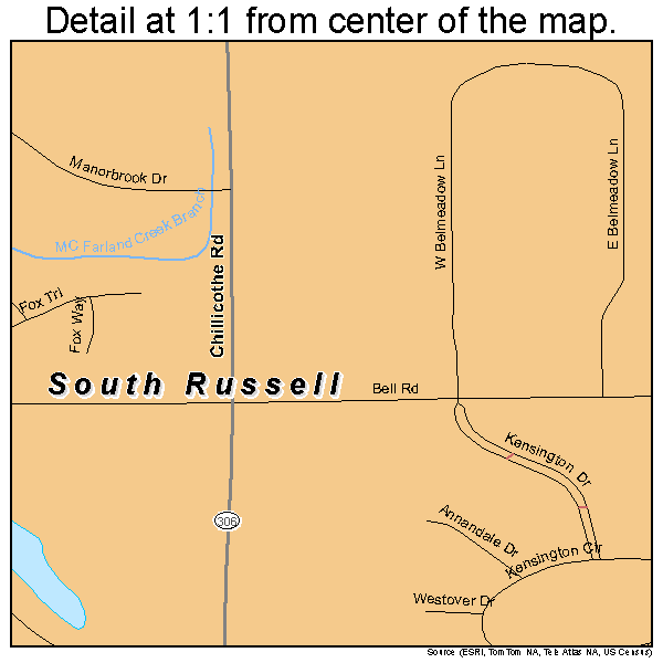 South Russell, Ohio road map detail