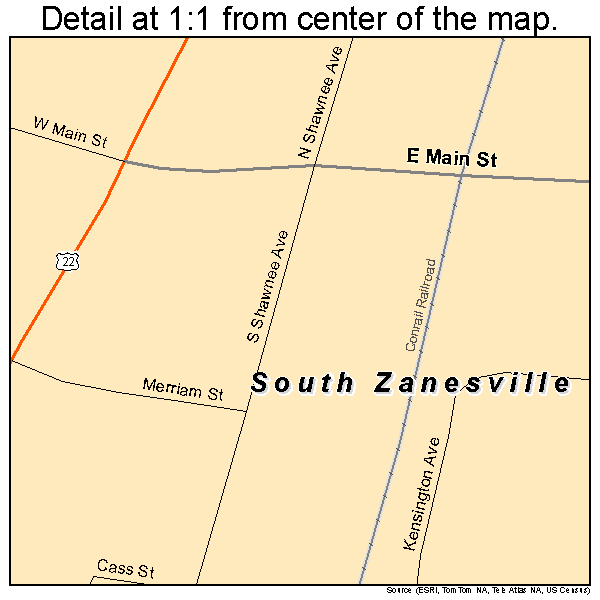 South Zanesville, Ohio road map detail