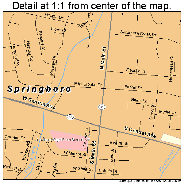 Springboro, Ohio road map detail