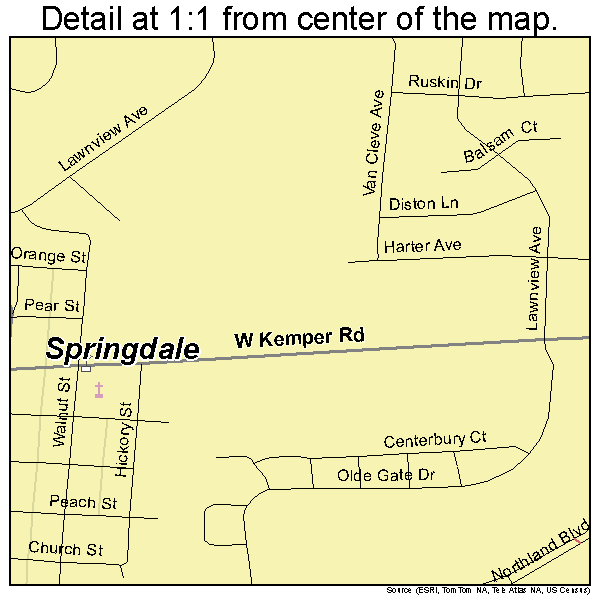Springdale, Ohio road map detail