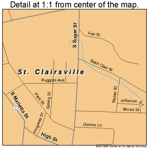 St. Clairsville, Ohio road map detail