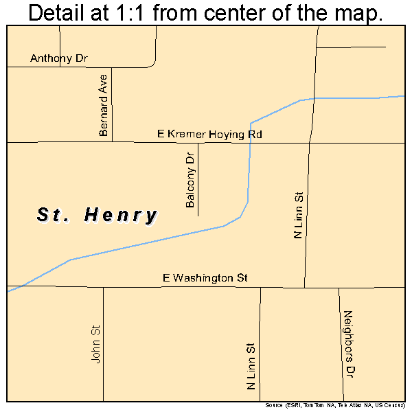 St. Henry, Ohio road map detail