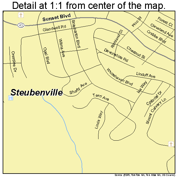Steubenville, Ohio road map detail