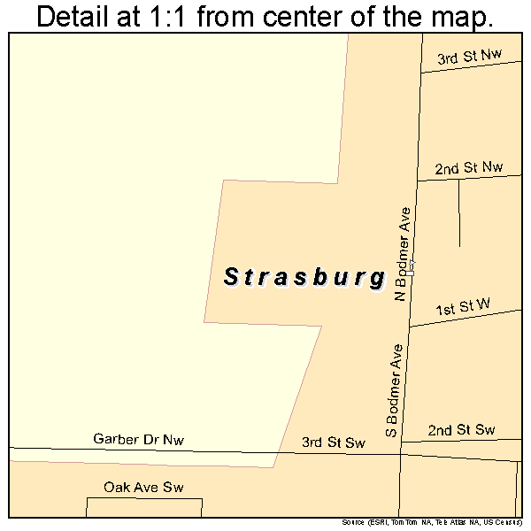 Strasburg, Ohio road map detail