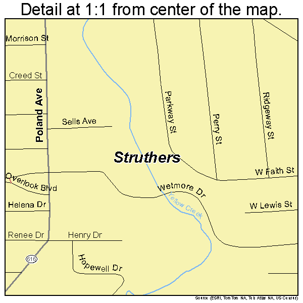 Struthers, Ohio road map detail