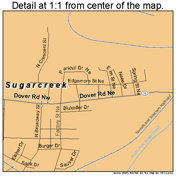 Sugarcreek, Ohio road map detail