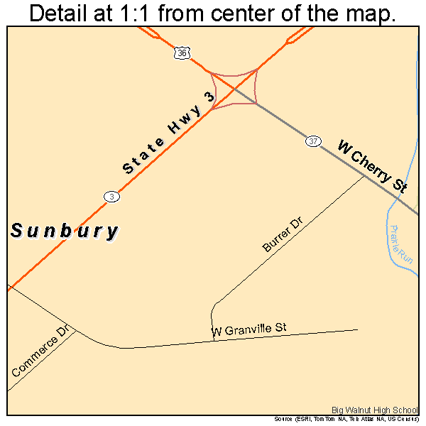 Sunbury, Ohio road map detail