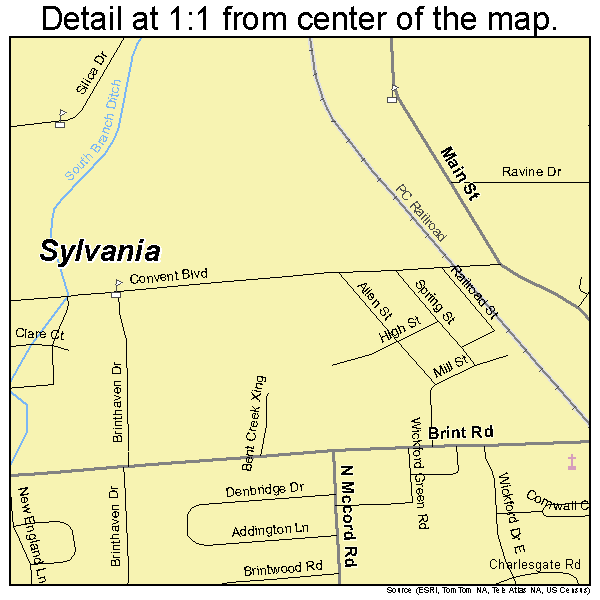 Sylvania, Ohio road map detail