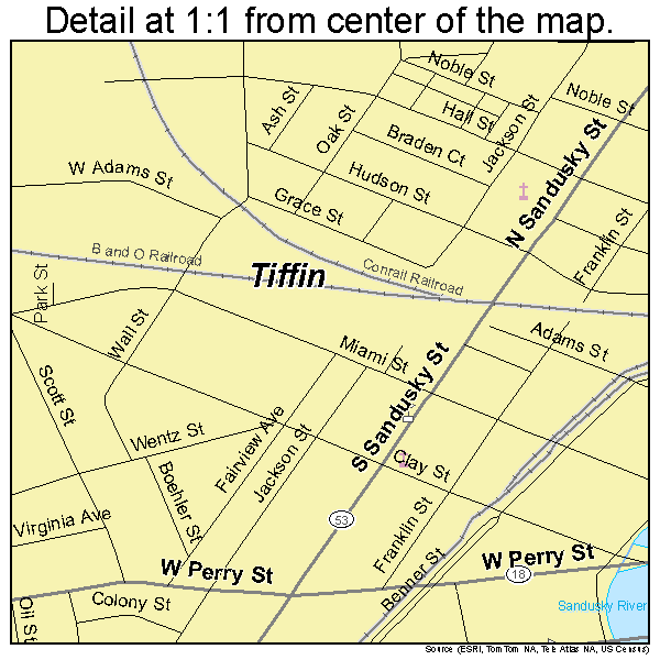 Tiffin, Ohio road map detail