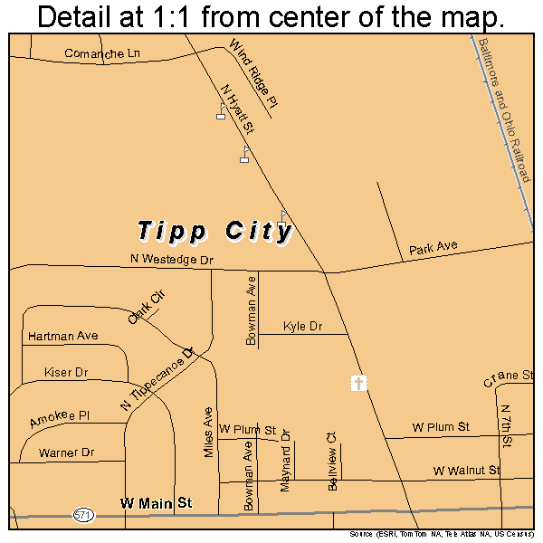 Tipp City, Ohio road map detail