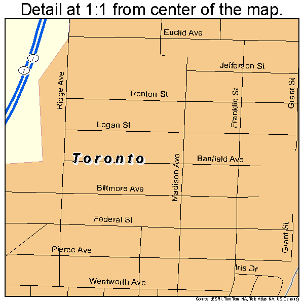 Toronto, Ohio road map detail