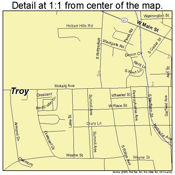 Troy, Ohio road map detail