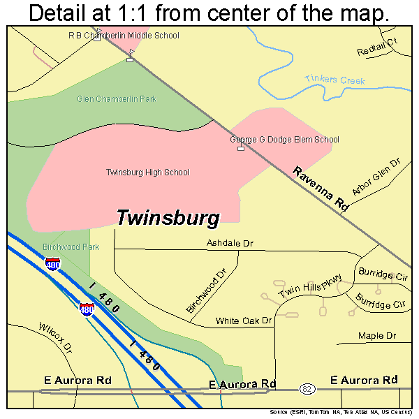 Twinsburg, Ohio road map detail