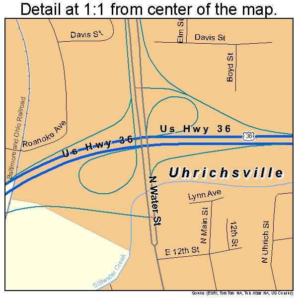 Uhrichsville, Ohio road map detail