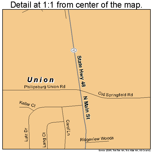 Union, Ohio road map detail