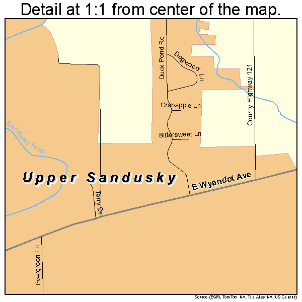 Upper Sandusky, Ohio road map detail